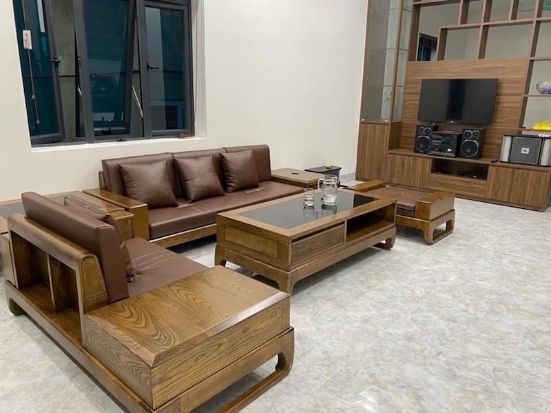 Phối hợp sofa gỗ da với nội thất hiện đại