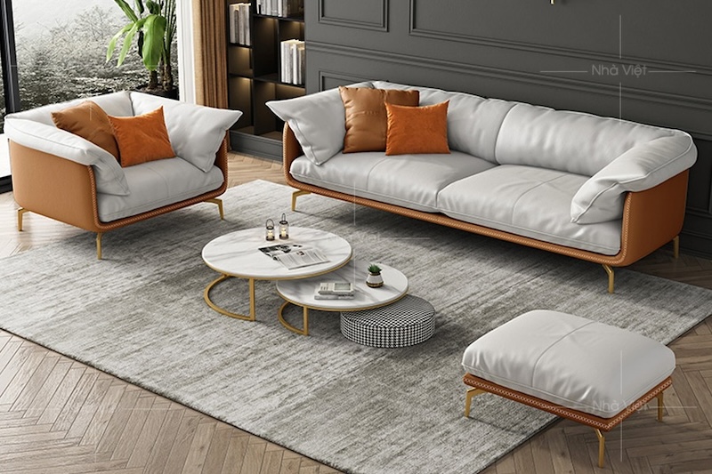 Phối hợp sofa gỗ da với nội thất hiện đại