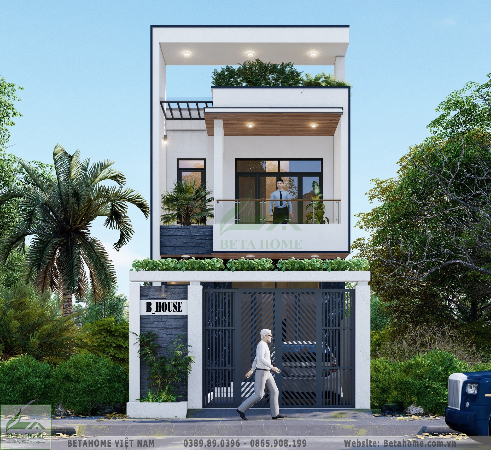 Nhà ống 2 tầng diện tích 5x16m sử dụng tone màu trung tính, phong cách kiến trúc đơn giản mà sang trọng