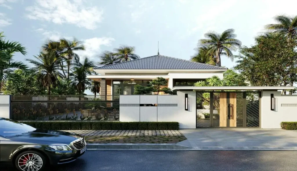 Mẫu biệt thự 1 tầng đẹp nhất với sân vườn xanh.