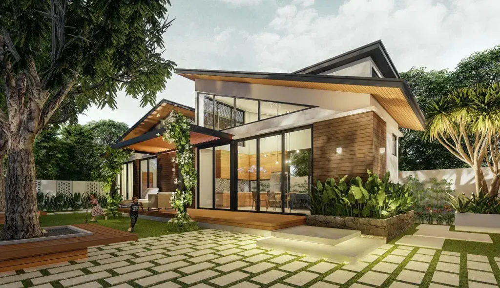 Thiết kế biệt thự 1 tầng đẹp với sân vườn rộng.