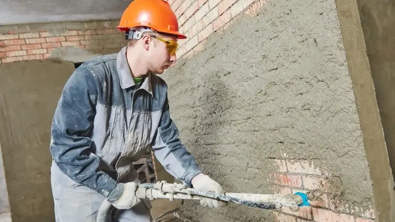 Thợ thi công cần căng dây, sử dụng máy laser để có bề mặt tường phẳng đều