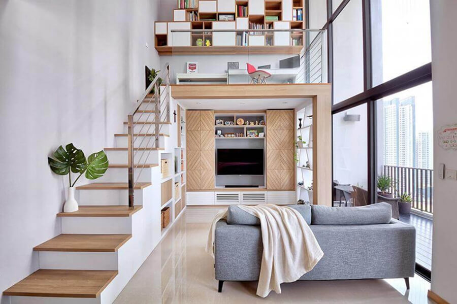 Nội thất căn hộ dưới 40m² theo phong cách tối giản, sử dụng màu sáng và ánh sáng tự nhiên để mở rộng thị giác