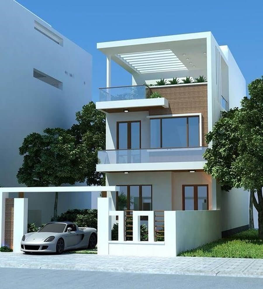 Mẫu nhà ống 2 tầng 3 phòng ngủ với mặt tiền hiện đại, bố trí không gian sống khoa học và thoáng đãng