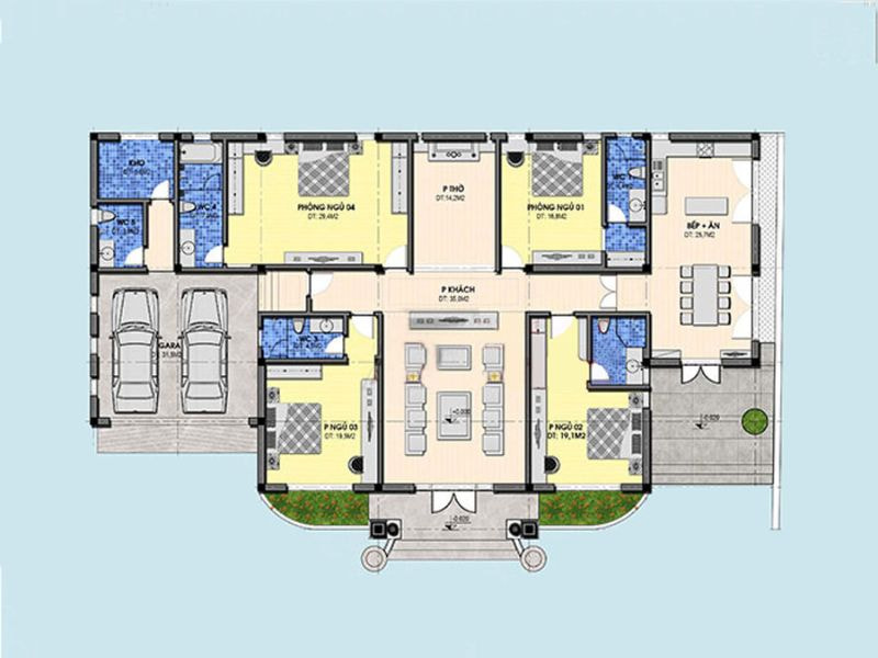 Mẫu nhà cấp 4 4 phòng ngủ