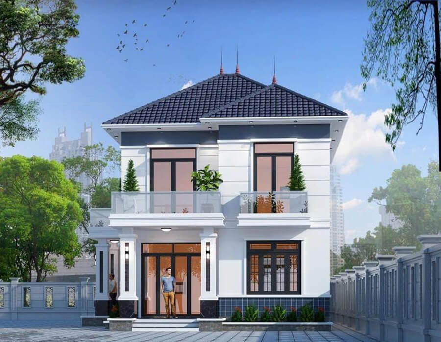 Nhà ống 2 tầng mái Nhật kết hợp kiến trúc hiện đại và truyền thống, phù hợp khí hậu Việt Nam