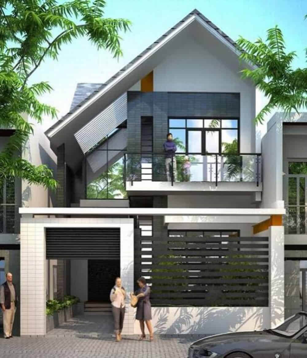 Mẫu thiết kế nhà phố mái lệch 2 tầng tối ưu chi phí.