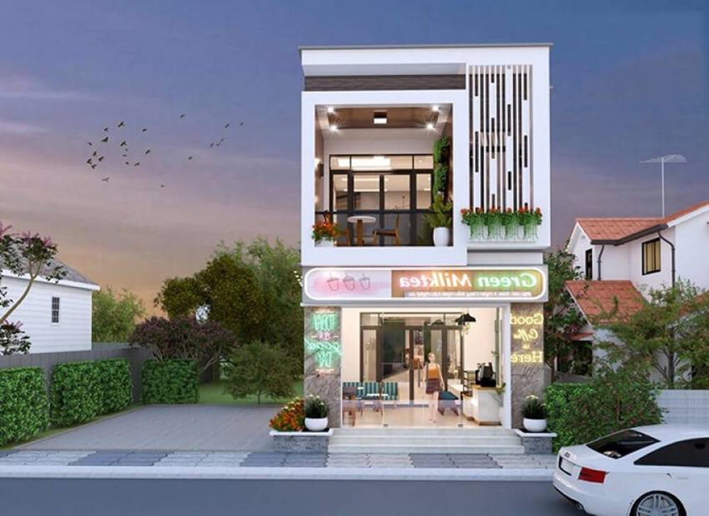 Thiết kế nhà phố có mặt tiền giáp đường lớn để kinh doanh ở tầng 1.