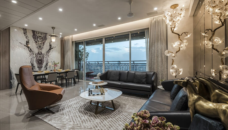 Tổng thể không gian nội thất chung cư cao cấp được thiết kế chỉn chu đến từng chi tiết, phản ánh gu thẩm mỹ tinh tế của gia chủ