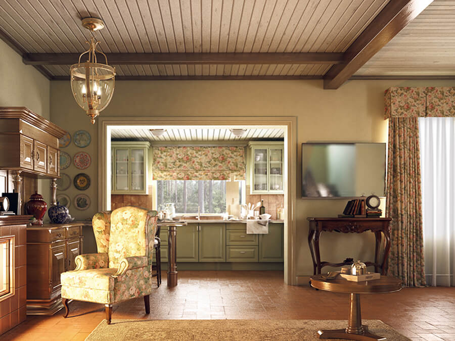 Thiết kế nội thất biệt thự vintage sử dụng tủ gỗ cũ, tranh treo tường retro và gam màu pastel dịu nhẹ