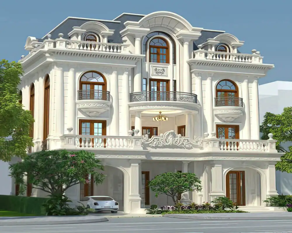 Không gian sống tiện nghi trong mẫu nhà biệt thự mái Mansard.