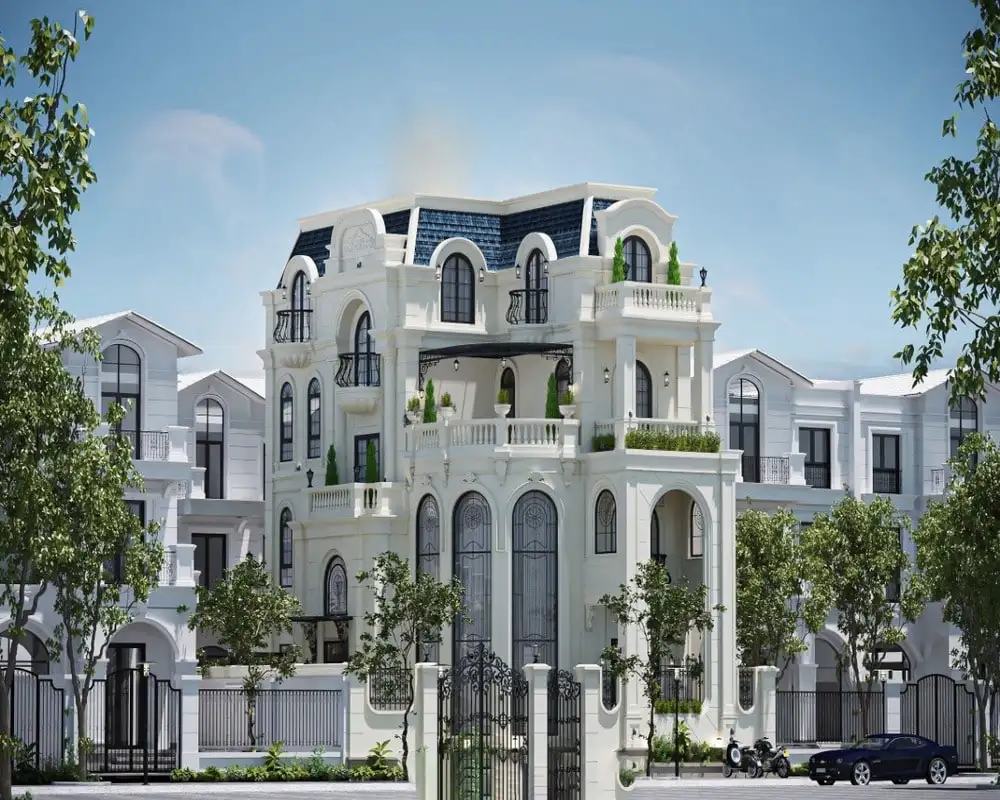 Thiết kế biệt thự mái Mansard theo phong cách Pháp cổ điển.