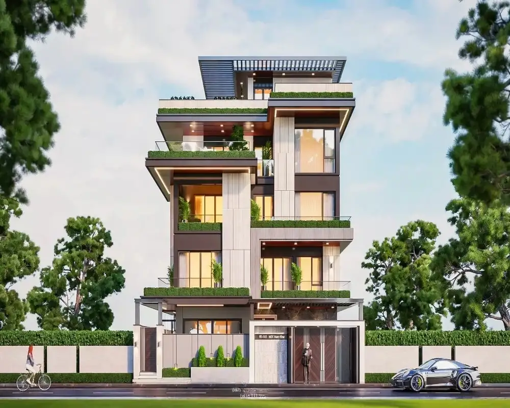 Mẫu nhà biệt thự hiện đại đẹp với kiến trúc mái bằng tối giản.