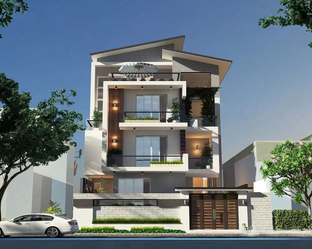 Biệt thự mái lệch mang phong cách trẻ trung, phù hợp đô thị.
