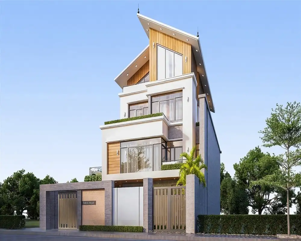 Thiết kế biệt thự đẹp với mái lệch tạo điểm nhấn mới lạ.