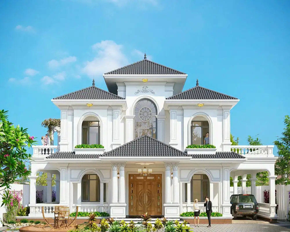 Mẫu nhà biệt thự mái Nhật đẹp 300m2, phù hợp gia đình lớn
