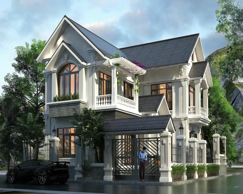 Mẫu nhà biệt thự 2 tầng chữ L tối ưu diện tích, công năng tiện nghi