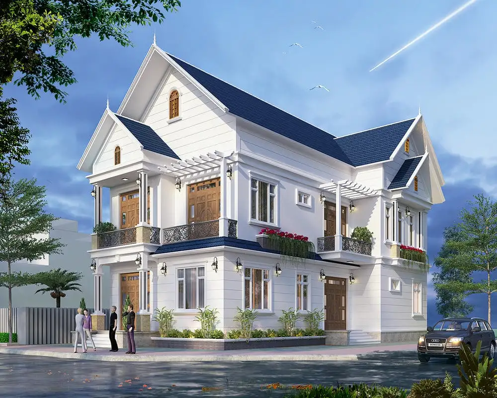 Thiết kế biệt thự chữ L có tum, phù hợp gia đình đông thành viên