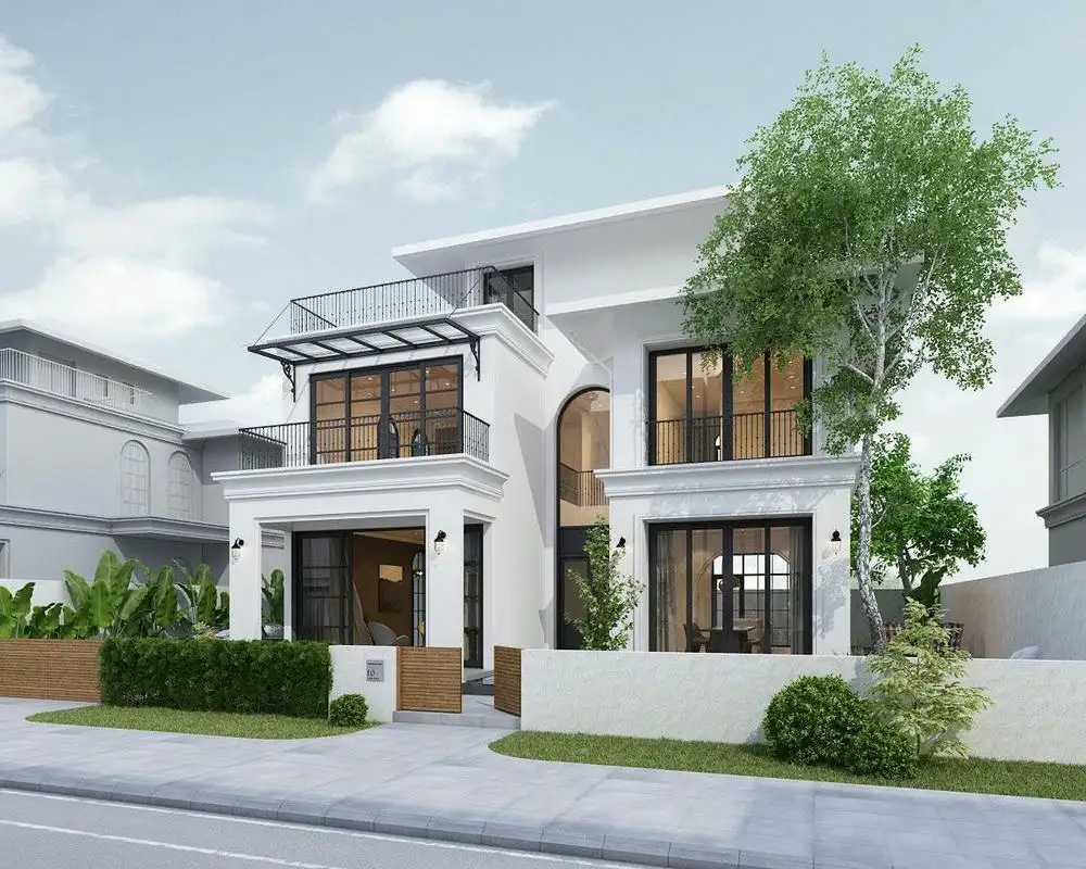 Mẫu biệt thự 2 tầng đẹp kết hợp sân trước thoáng mát, phù hợp nhà phố