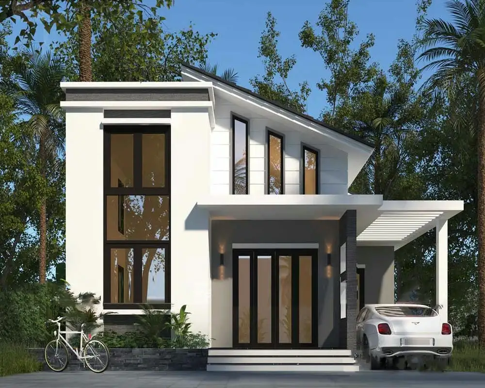 Mẫu biệt thự 2 tầng hiện đại mái lệch, phù hợp phong cách trẻ trung