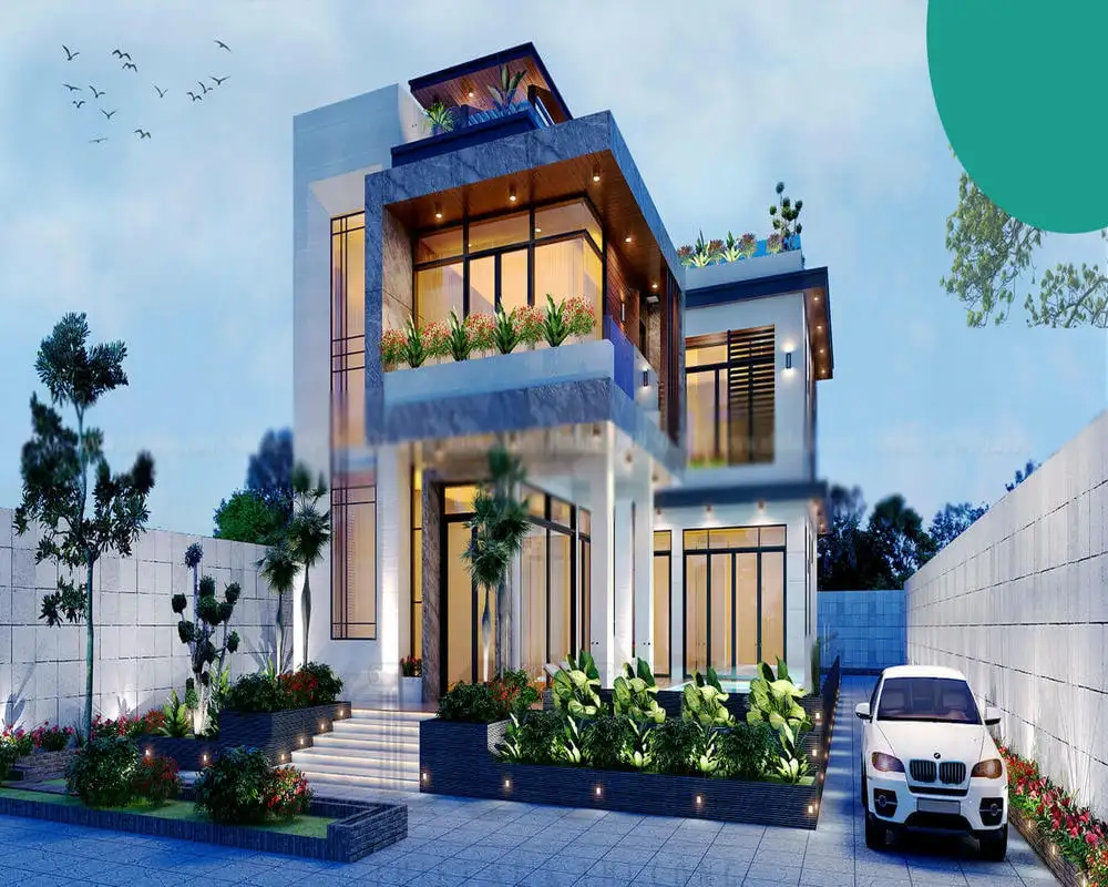 Thiết kế biệt thự 2 tầng hiện đại với mái bằng tối giản, tinh tế