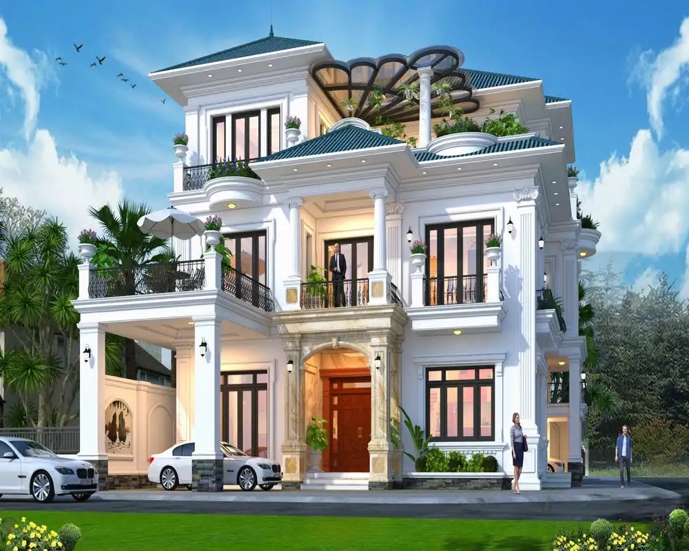 Mẫu nhà biệt thự 3 tầng mái Thái tân cổ điển được ưa chuộng hiện nay