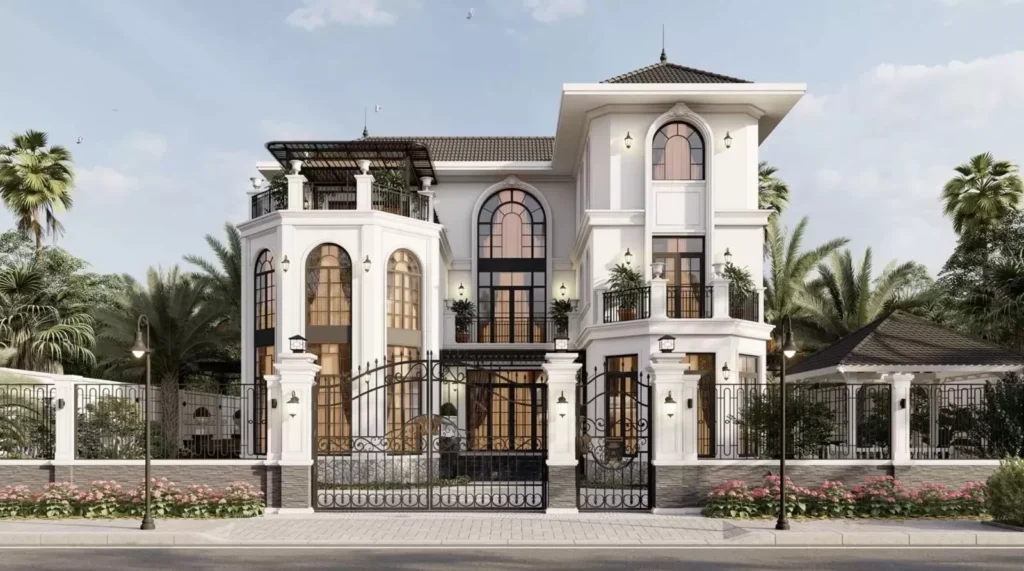 Mẫu biệt thự hiện đại 3 tầng pha lẫn nét cổ điển Indochine độc đáo.