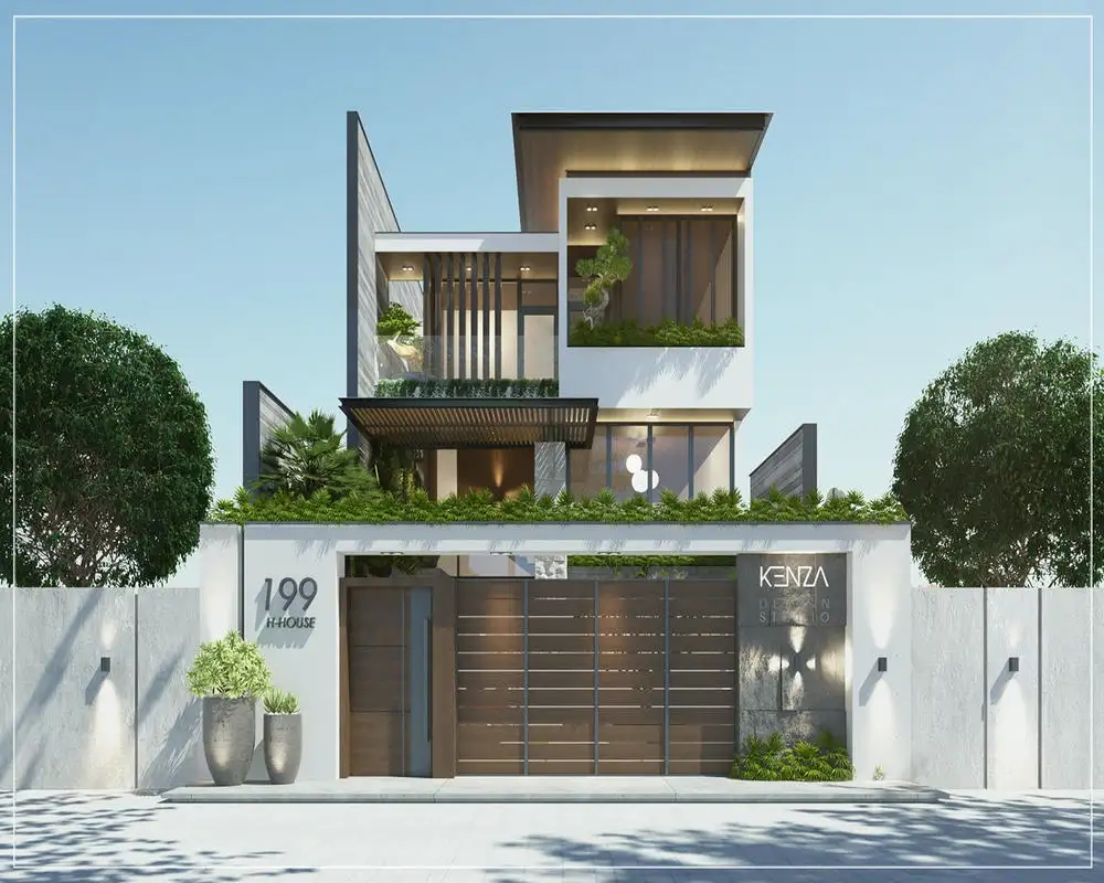 Mẫu biệt thự 3 tầng nội thất gỗ ấm áp, sang trọng, bền vững.