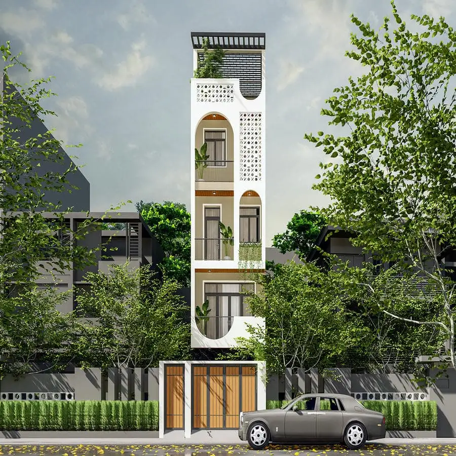 Nhà ống 4 tầng đẹp với không gian tum mở.