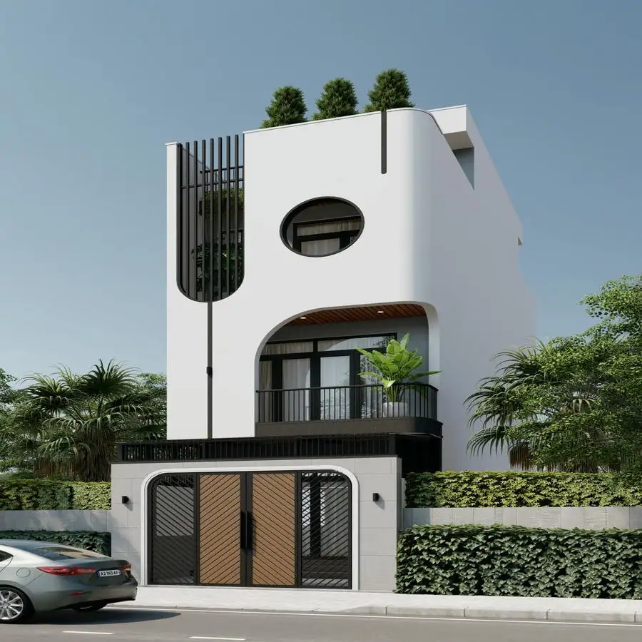 Mẫu nhà ống 4 tầng đẹp hiện đại có gara.