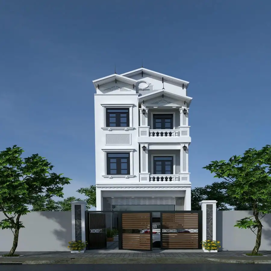 Mẫu thiết kế nhà ống 4 tầng mái Thái bền đẹp.