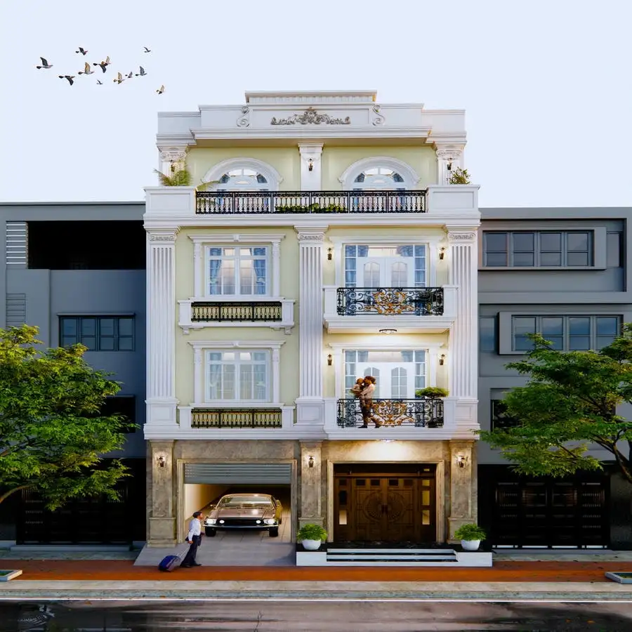 Thiết kế nhà ống 4 tầng đẹp phong cách tân cổ điển.
