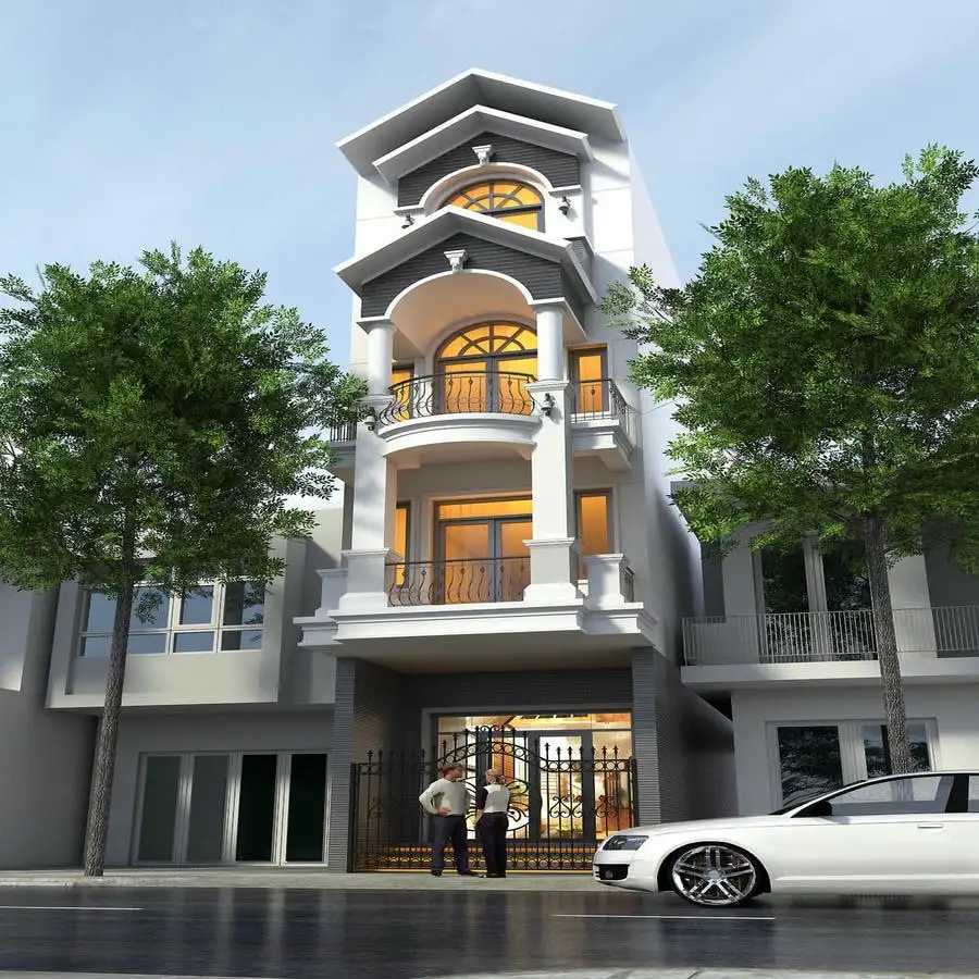 Nhà ống 4 tầng đẹp kết hợp chi tiết cổ điển tinh tế.