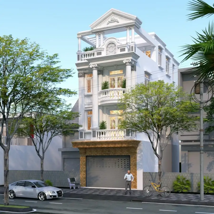 Thiết kế nhà ống 4 tầng đẹp đậm chất tân cổ điển.