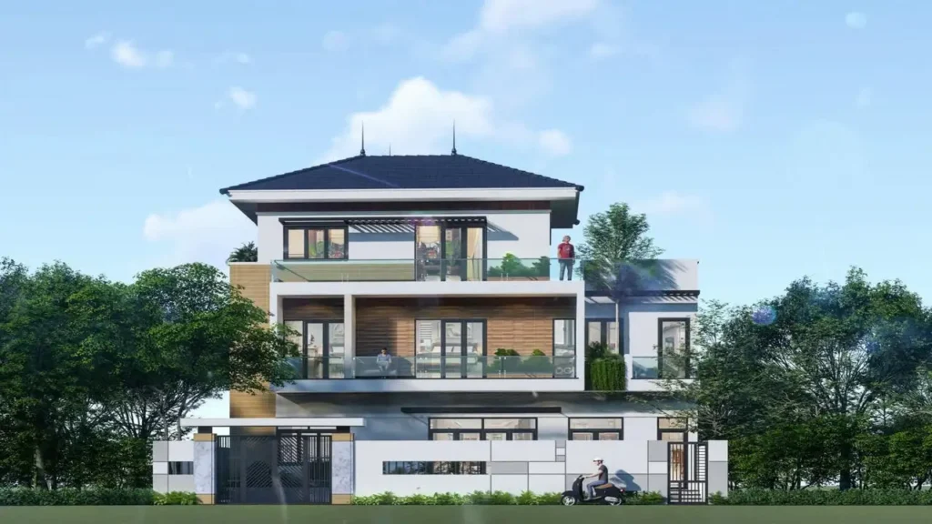 Nhà biệt thự 3 tầng đẹp phong cách hiện đại, phù hợp gia đình trẻ
