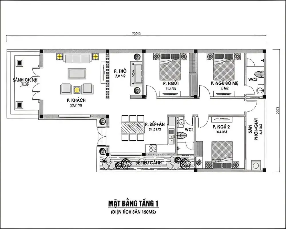 Thiết kế nhà cấp 4 3 phòng ngủ khoa học, không gian thoải mái