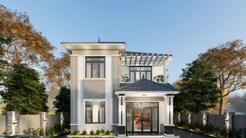 Biệt thự mái Nhật đẹp, hài hòa thiên nhiên xanh.