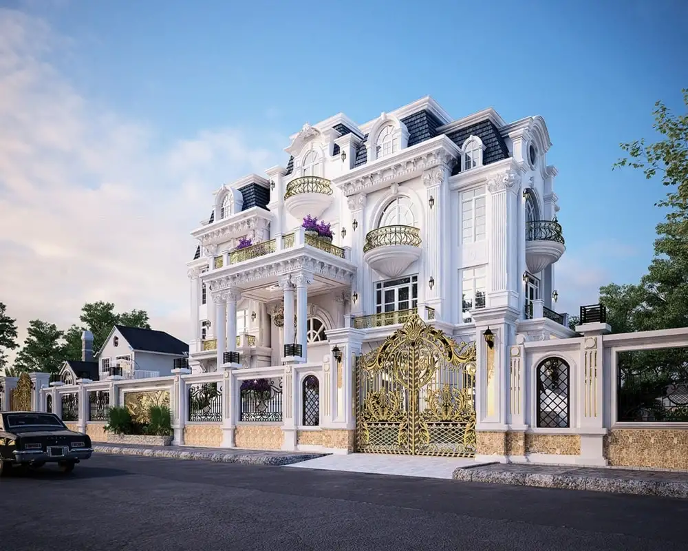 Thiết kế lâu đài 2 tầng cổ điển mang đậm phong cách hoàng gia châu Âu.