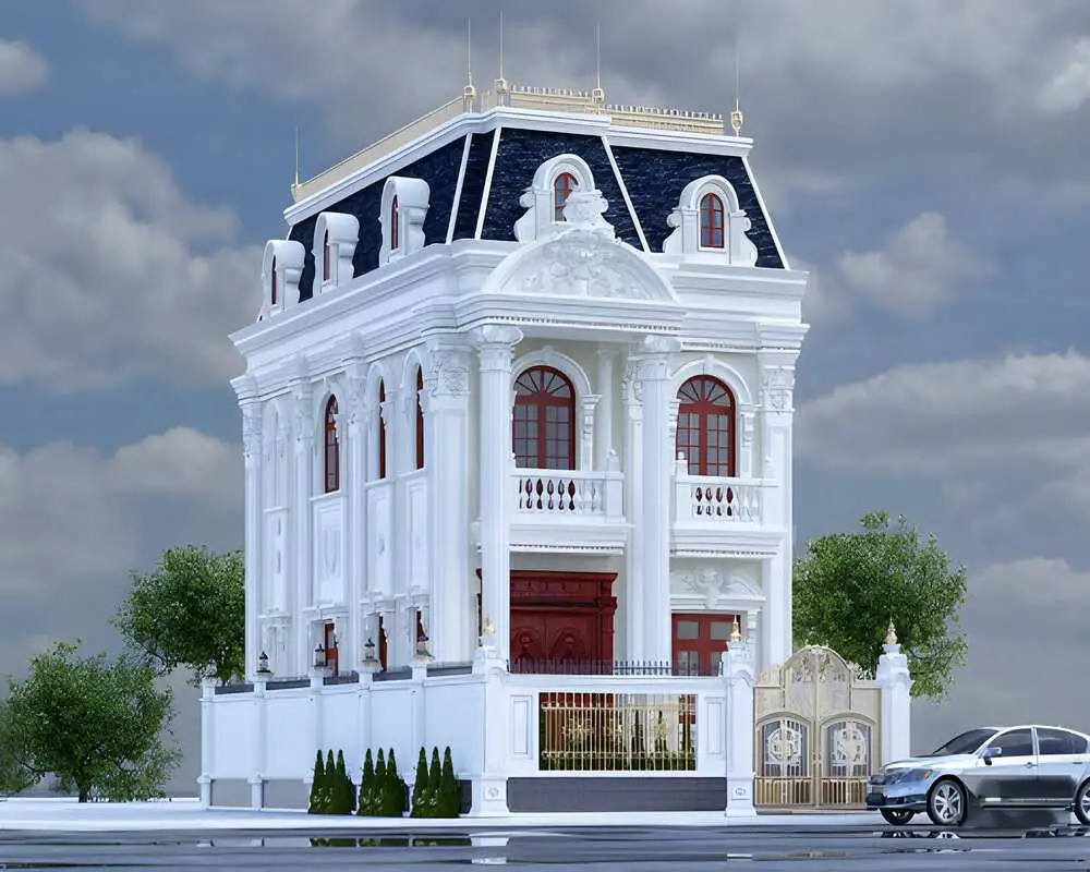 Lâu đài 2 tầng mái Mansard bề thế với thiết kế uy nghi, quyền quý.