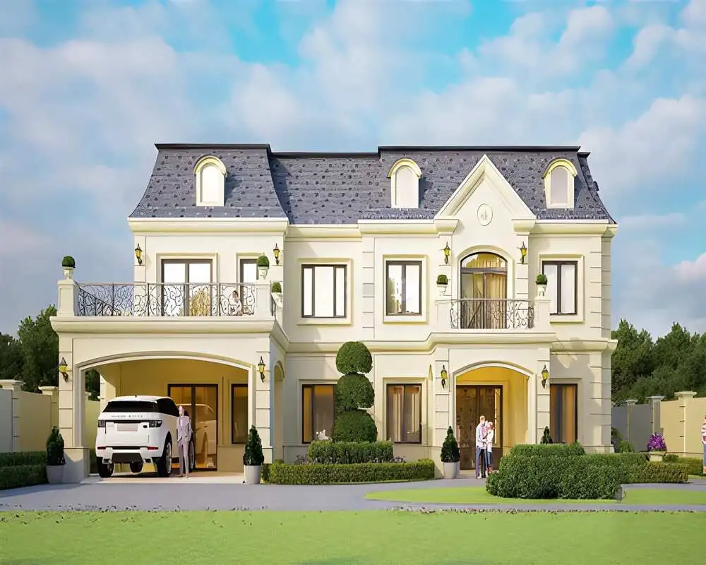 Mẫu lâu đài 2 tầng cổ điển nổi bật với hệ mái Mansard tinh tế.