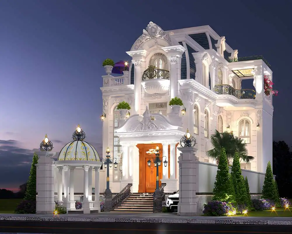 Thiết kế mái Mansard màu xám đá tinh tế, hài hòa với tổng thể.