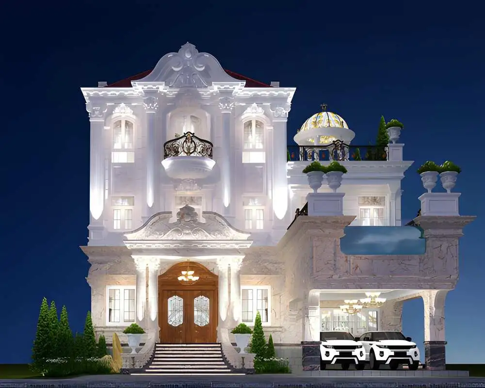 Lâu đài 3 tầng mái vòm kết hợp cột Corinth uy nghi.