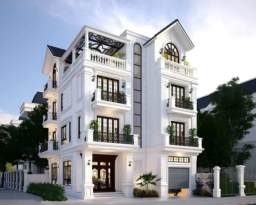 Kiến trúc hiện đại kết hợp ban công thoáng rộng.