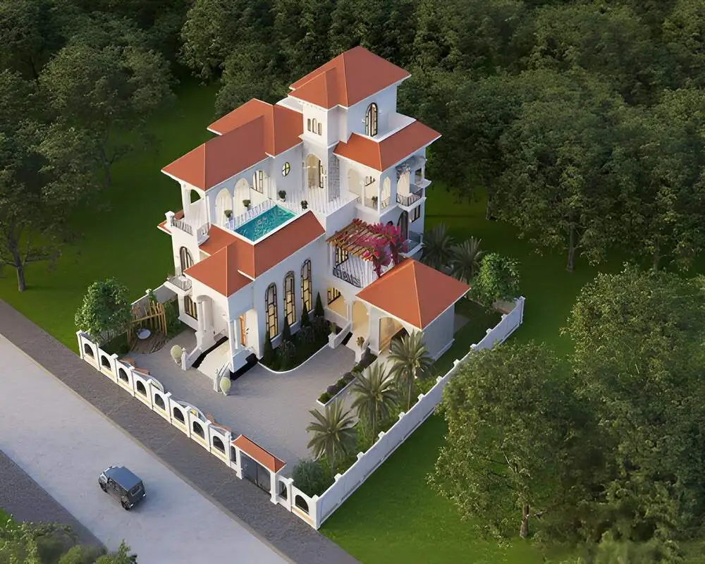 Kiến trúc Địa Trung Hải kết hợp sân thượng rộng rãi.