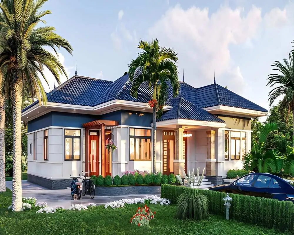 Thiết kế nhà cấp 4 3 phòng ngủ đẹp kết hợp phòng thờ trang nghiêm