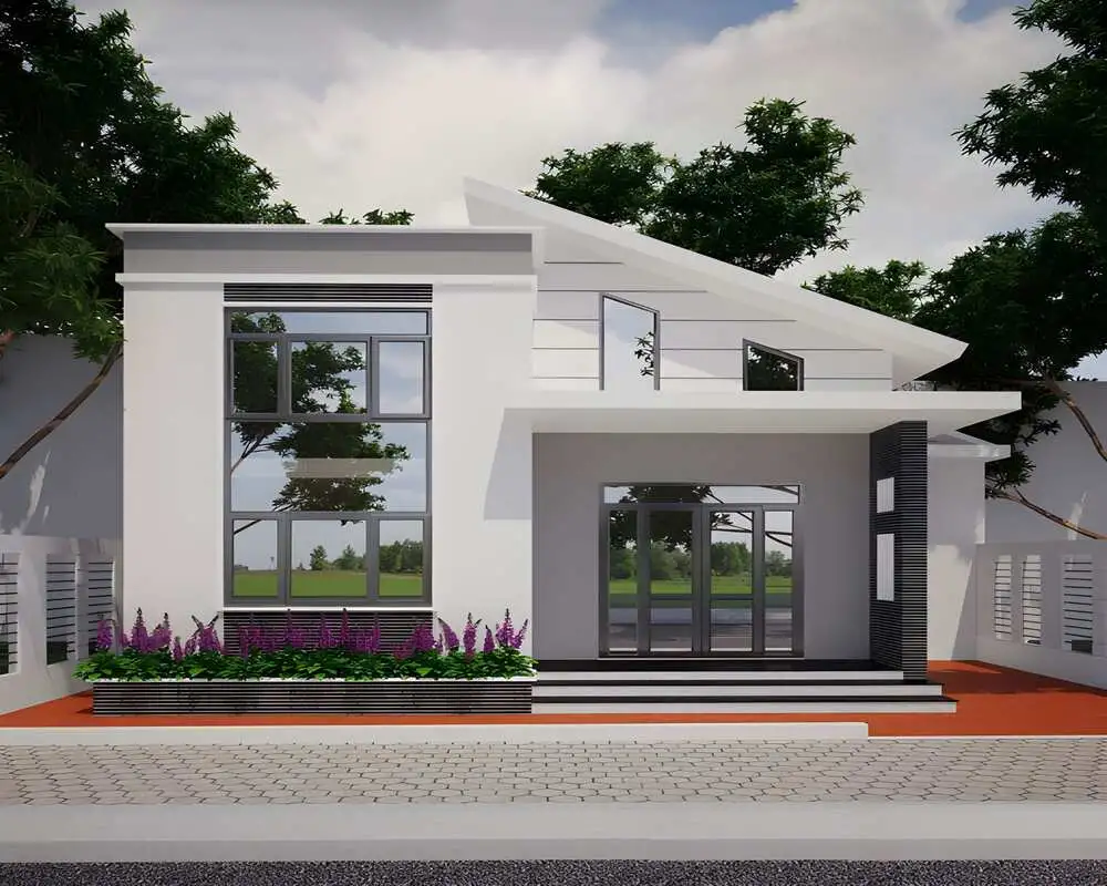 Thiết kế nhà cấp 4 3 phòng ngủ mái lệch tiết kiệm chi phí xây dựng