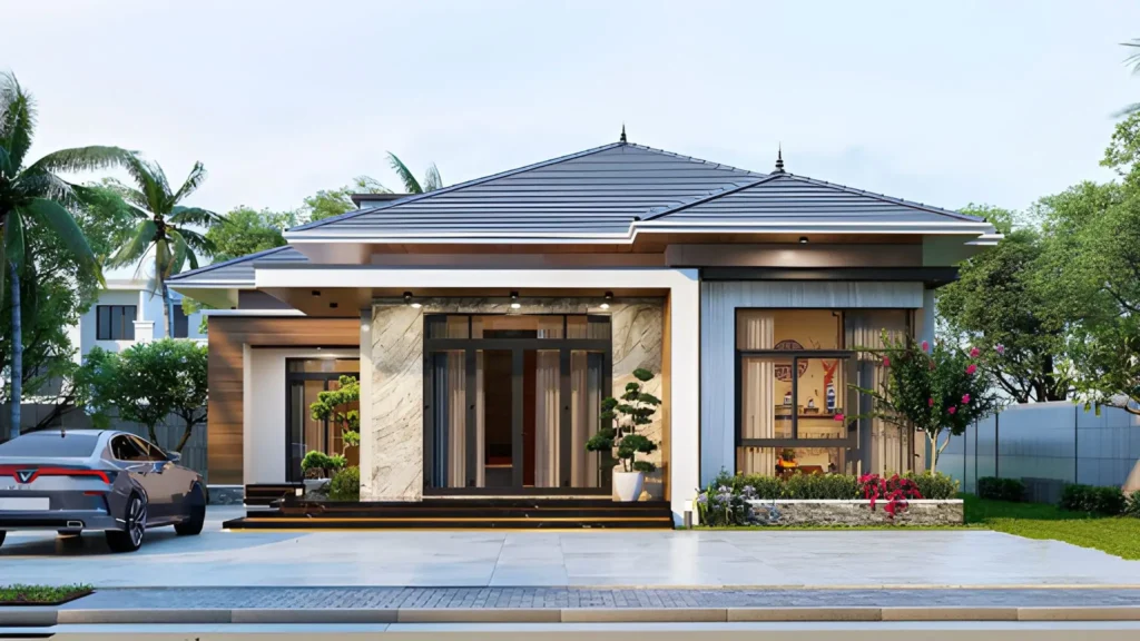 Mẫu nhà cấp 4 mái Nhật 3 phòng ngủ đẹp với sân vườn rộng rãi