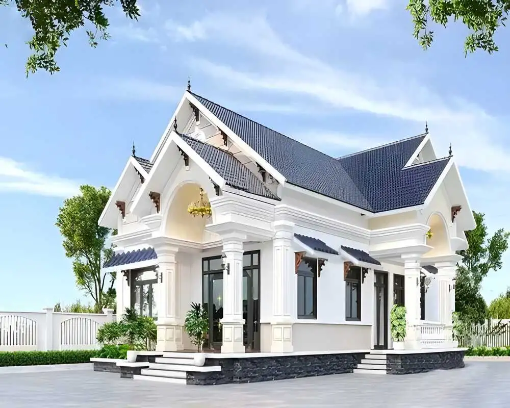 Mẫu nhà cấp 4 mái Thái 3 phòng ngủ đẹp với mái ngói đỏ bền bỉ