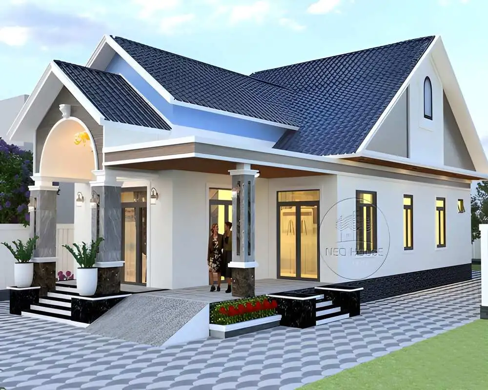 Mẫu nhà cấp 4 3 phòng ngủ mái Thái kết hợp sân vườn xanh