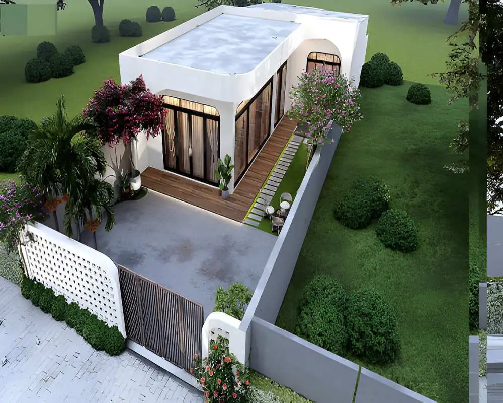 Mẫu thiết kế nhà cấp 4 3 phòng ngủ chữ L có sân vườn thoáng mát